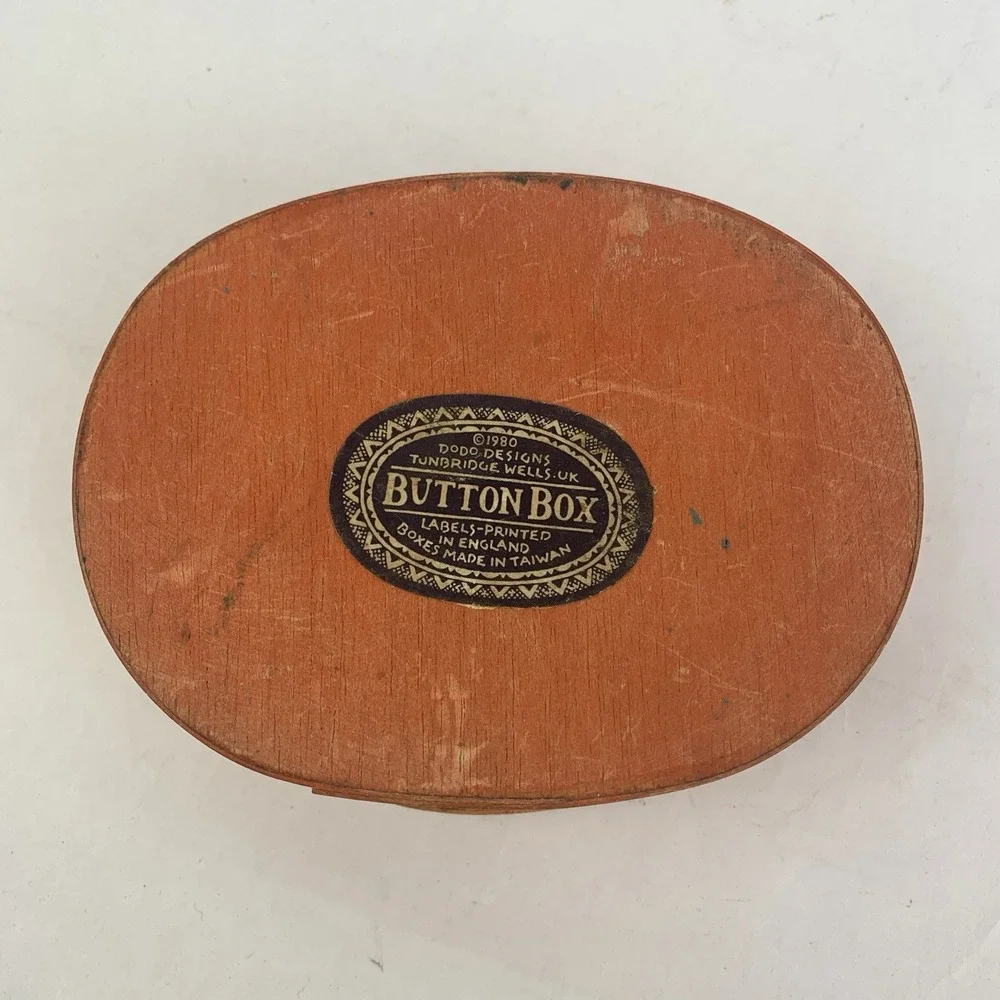 Vintage Dodo Designs Wooden Trinket Box Weird Decor England Button Stash Box
